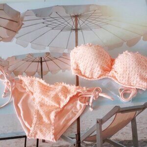 COPY - NWT Seafolly peach bandeau   halter neck bikini top & side tie bottom set